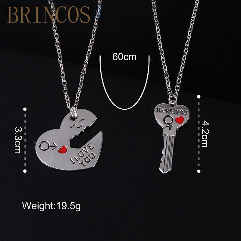 

2Pcs/Set Romantic Couple Necklaces Engrave I Love You Love Heart&Key chains pendants Silver Color Chain Collares jewerly Selling