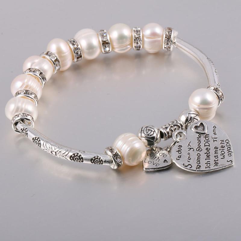 

Bangle Exquisite Pearl 7-8mm + 4x25mm Zinc Alloy Pipe Fittings 20mm Heart Pendant Jewelry Wholesale