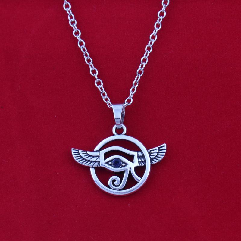 

Jewelry Trends Antique Silver Winged Eye Of Horus Pendant with Blue Rhinestone Necklace wheat bracelet Necklaces