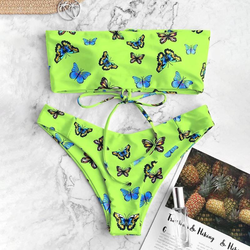 

SAGACE women bikini 2020 Sexy Women bandeau Bikini Set Butterfly Print Padded Bathing Swimsuit Costume push up May11