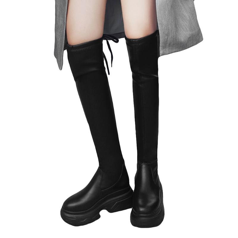 

SAGACE Women Tight Long Boots Heels Shoes Lace Up Platforms Boots Over Knee High Ladies Vintage Lace Up Long Women, Black