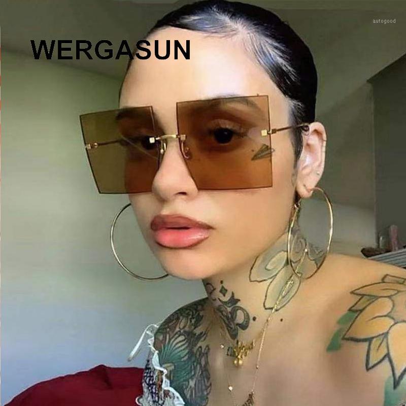 

Sunglasses WERGASUN Oversized Square Women Retro Vintage Rimless Eyewear UV4001