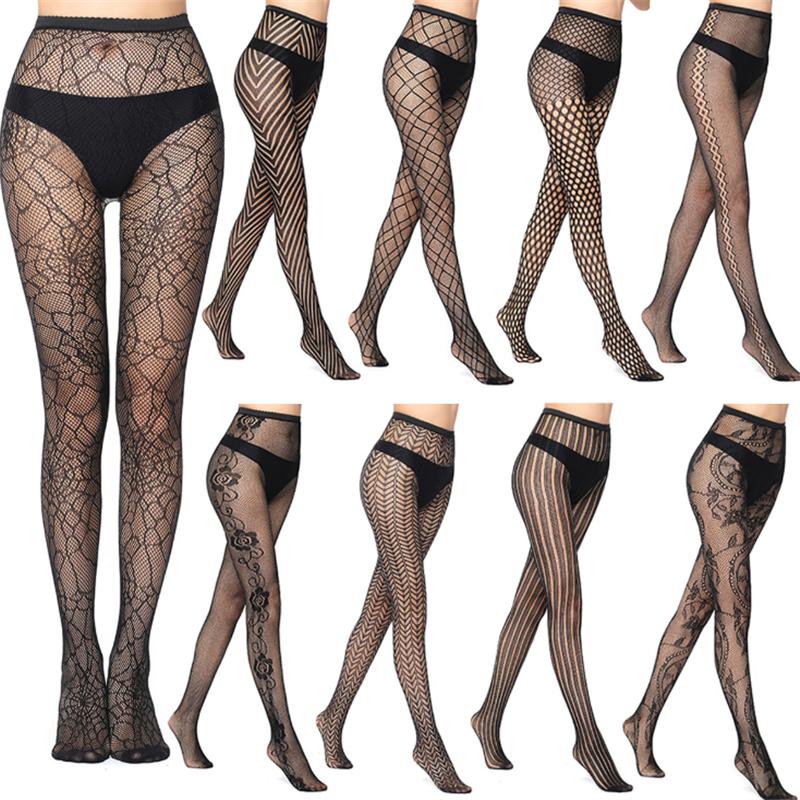

Euro and American Women Fishnet Tight High Stockings Super Stretch Black Star Skull Hollow Out Nonslip Seamless Sexy Stockings, V6009