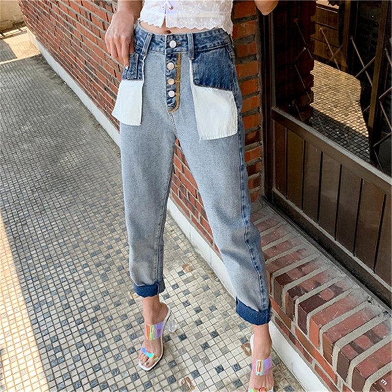 

New High Waist Autumn Reversible Straight Korea All Match Slender Denim Jeans Ankle Length Trousers Large Size, Photo color