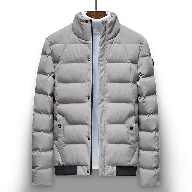 

Winter Korean-Style Mens Coat Short Stand Collar Cotton-Padded Clothes Slim Fit Warm Jacket Thick Down, Gray