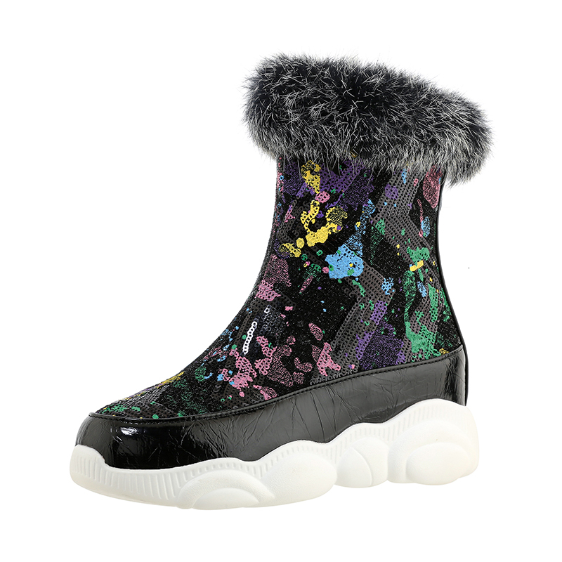 

2021 New Size 34-43 Shoes Woman Warm Fur Winter Casual Short Sweet Black Silver Bling Women Snow Boots Em3y