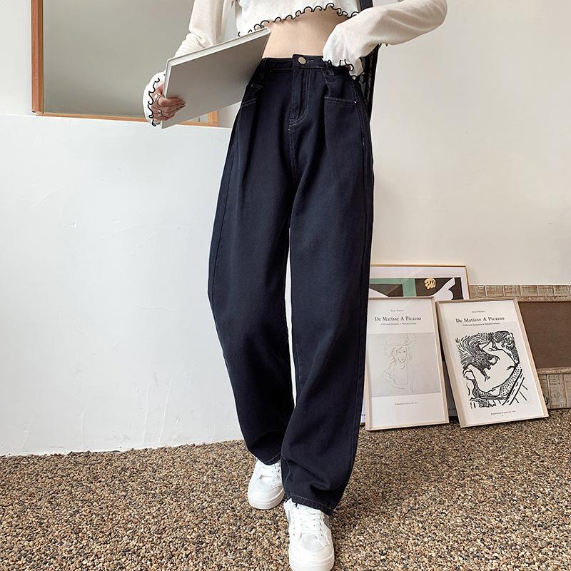 

High Waist Denim Pants Wide Leg Women' Loose Jeans Long Straight Trousers New Fashion Full-Length Upscale Pants, Black