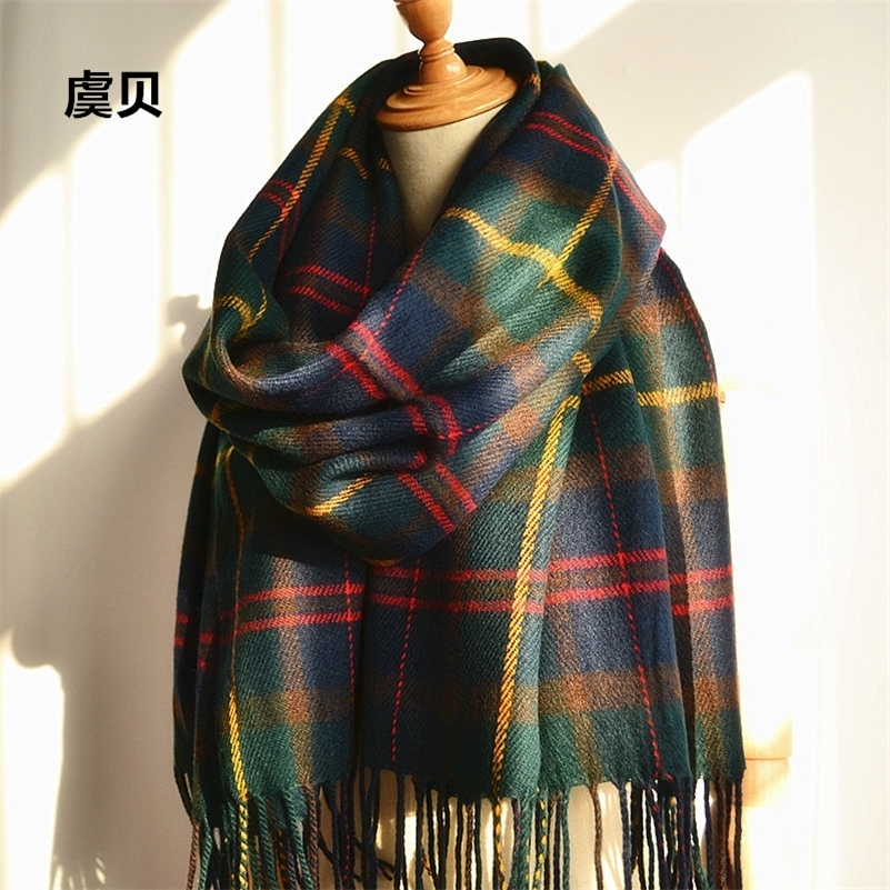 

Faux cashmere shawl winter green plaid scarf cape tassels warm pashmina unisex acrylic scarves christmas gifts for men or women 201018