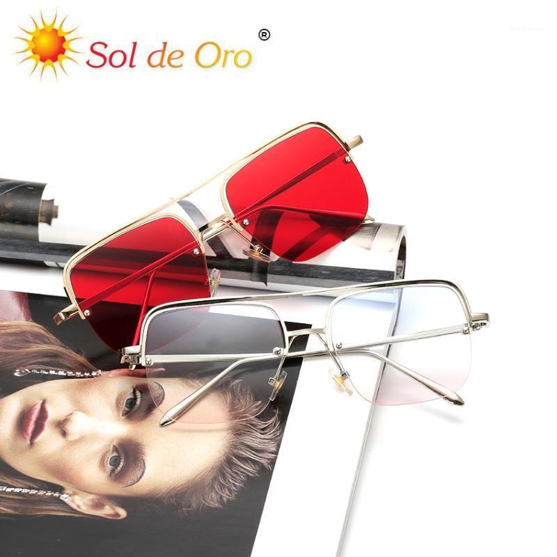 

SOL DE ORO Unisex Metal Half Frame Sunglasses Square Double Beam Sunglasses Trendy Ocean Sheet Flat Light Mirror1