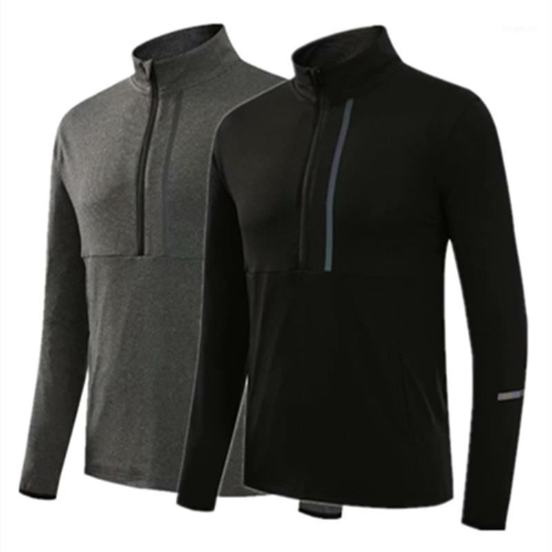 

Spring Autumn Running Jackets Men Elastic Half Zipper Sports Jacket Long Gym Fitness Soccer Basketball Outdoor Training Coat1, Black