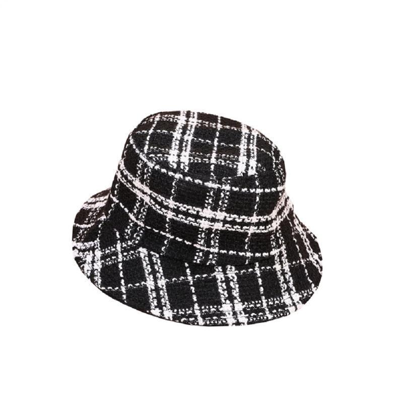 

Women Girl Bucket Hat Plaid Round Cap Fall Windproof Printed Sun-Proof Decorative Wear Hat