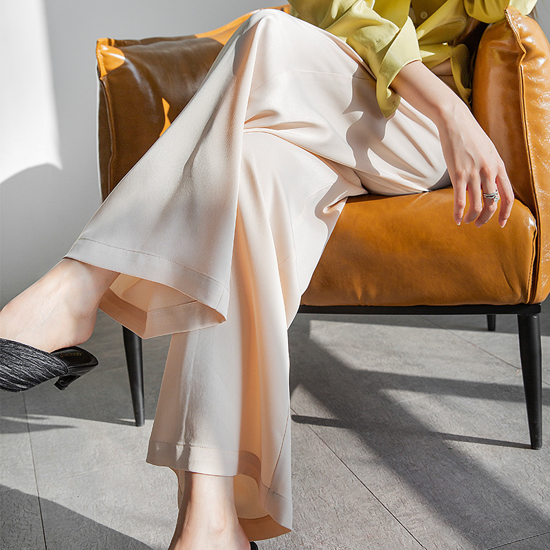 

2021 New Sherhure Spring Chiffon Good Quality Women High Waist Straight Long Fashion Casual Pants Female Trousers 8ru4, Black