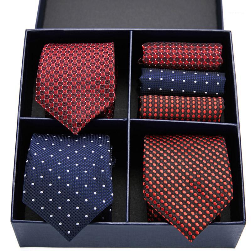 

Fashion Men Tie Luxury Red Blue Striped Paisley Plaid Silk Wedding Tie For Men Designer Hanky set in gift box packing1