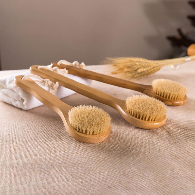 

Bamboo Bristle Bathing Shower Brush Back Massage Scrubber Skin Cleaning Tool Bath Brush SPA Skin Care Bathroom Set