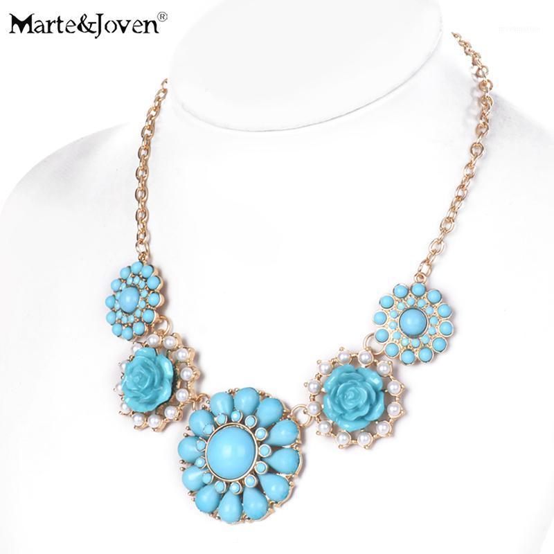 

Marte&Joven Romantic Blue/Pink Flower Chokers Necklaces & Pendants for Women Gold Plating Short Chain Alloy Statement Necklace1