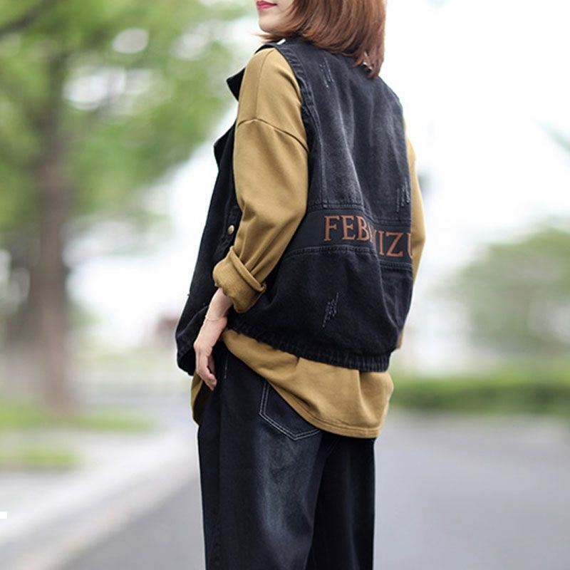 

New spring 2021 black summer grey sleeveless fine jacket regular denim female vest y172 L3D9, Heihuise.