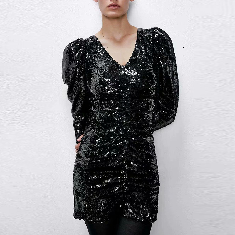 

New Spring Autumn Women Es 2021 Sequined Fashion Sexy Bodycon Long Sleeve Mini Christmas Party Club Vestidos Ejgn, Picture color