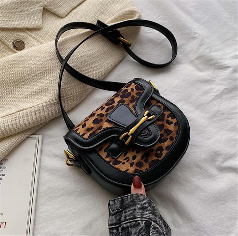 

2021 Autumn fashion Retro Houndstooth texture PU Leather Saddle Bags For Women Simple Shoulder Bag Leopard ladies Handbags black