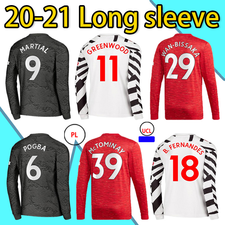 

20 21 SANCHO RASHFORD GREENWOOD JAMES POGBA MARTIAL MAGUIRE Fans Version Home Away long sleeve Soccer Jersey Man + Kids Football Shirt, Black;yellow