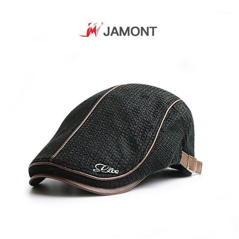 

JAMONT 2020 High Quality Brand Knitted Beret Casquette Homme Leather Flat Cap for Men Boina Hombre Visor Hat Planas Snapback Hat1, As shown