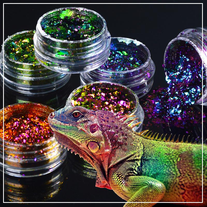 

ELECOOL 1 Box Chameleon Flakes for Nails Glitter Ultra-thin Shining Starry Sky Nail Art Mirror Chrome Pigment Decoration TSLM1