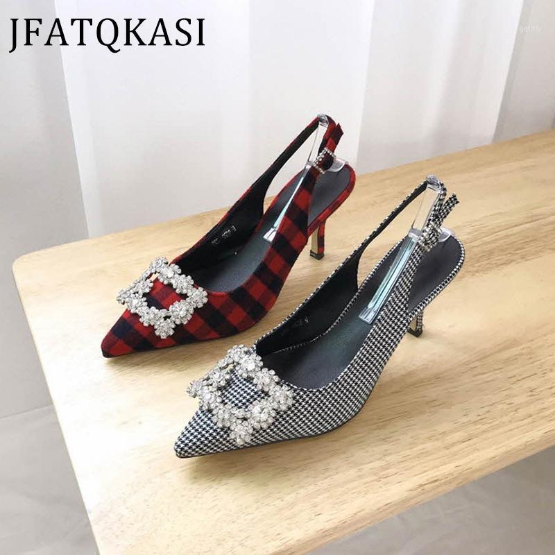 

Women High Heels Summer Pointed Crystal Thin Heel Female Pumps Fashion Brand Sexy Buckle Ladies Wedding Shoes Plus Size 2021 New1, Red shoes 8cm