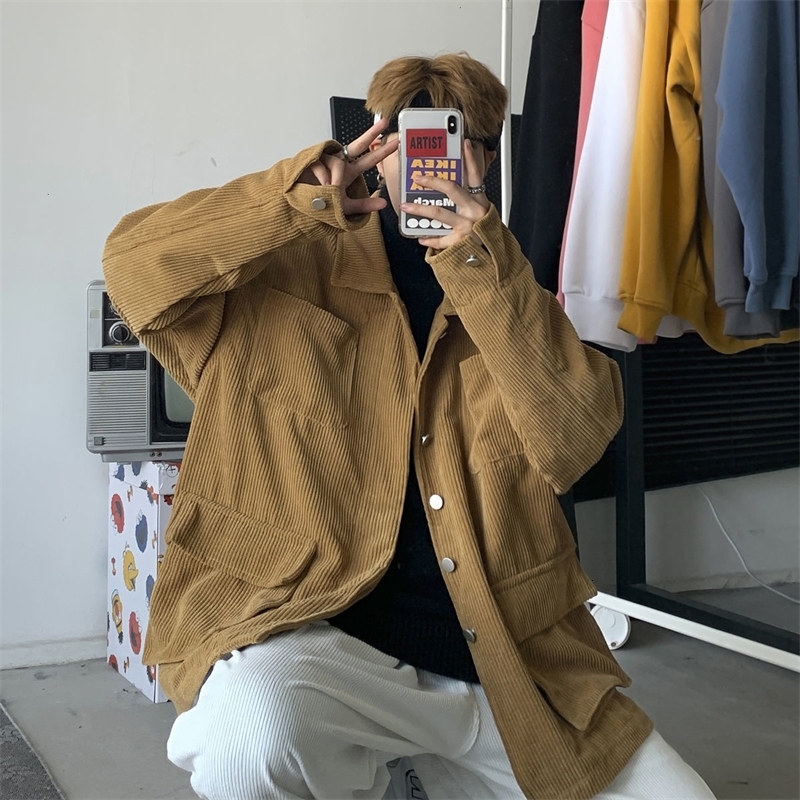 

New Men's Casual Corduroy 2021 Fashion Man Oversize Coats Solid Color Long Sleeve Classic Male Jacket Tops Q117, Pink