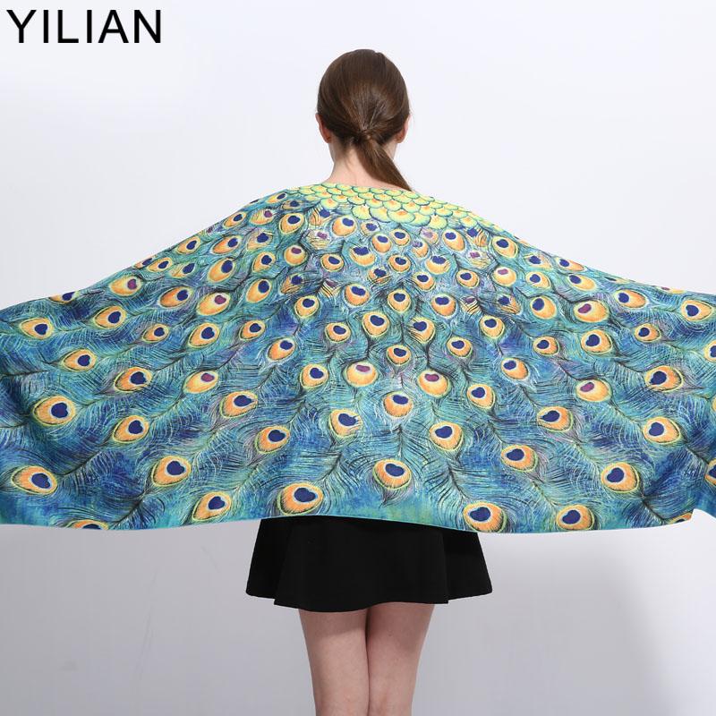 

YILIAN Brand Newest Fashion Peacock Print Spain Cashmere Shawl Winter Women Fashionable Blue Scarf Women LA087