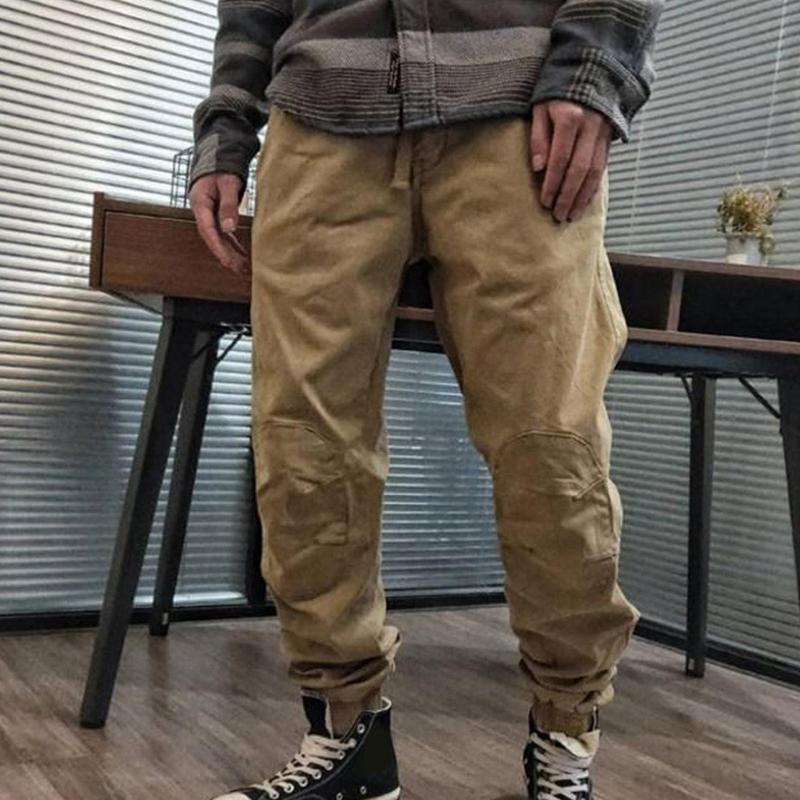 

Casual Men Solid Color Drawstring Ankle Tied Pockets Long Pants Sports Trousers, Army green