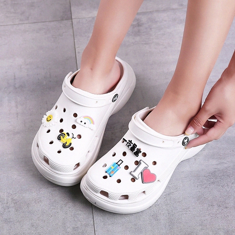 

Women Sandals Summer Hole Slippers Beach Anti-skid Thick Bottom Outside Croc Increase Shoes for Women Sandalias Mujer #gM0c, Beige