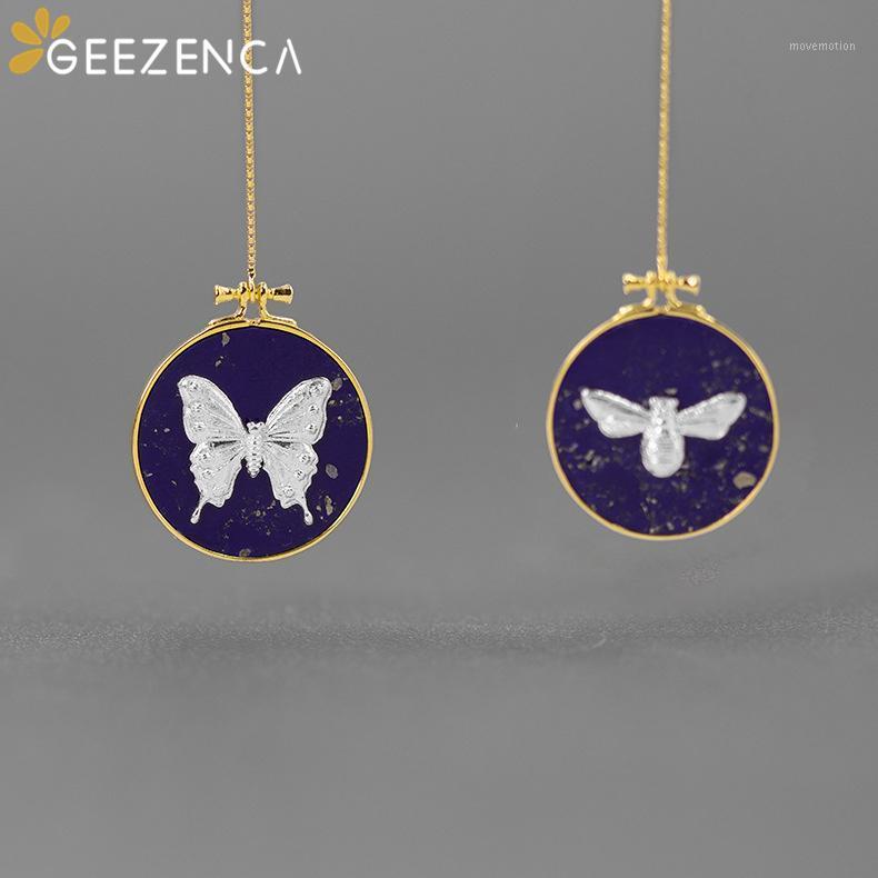 

Original Design 925 Sterling Silver Natural Lapis Lazuli Embroidery Butterfly Bee Drop Earrings Fine Jewelry For Women 2020 New1