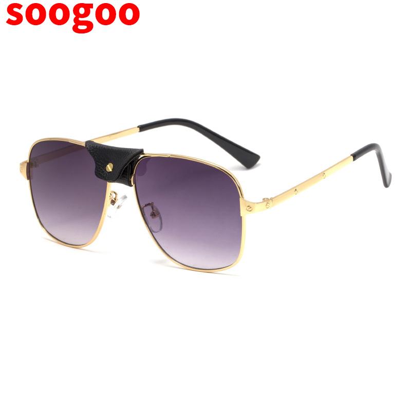 

2021 New Listing Sun Glasses Men Steampunk Leather Decorative Sunglasses Hot Sale Vintage Luxury