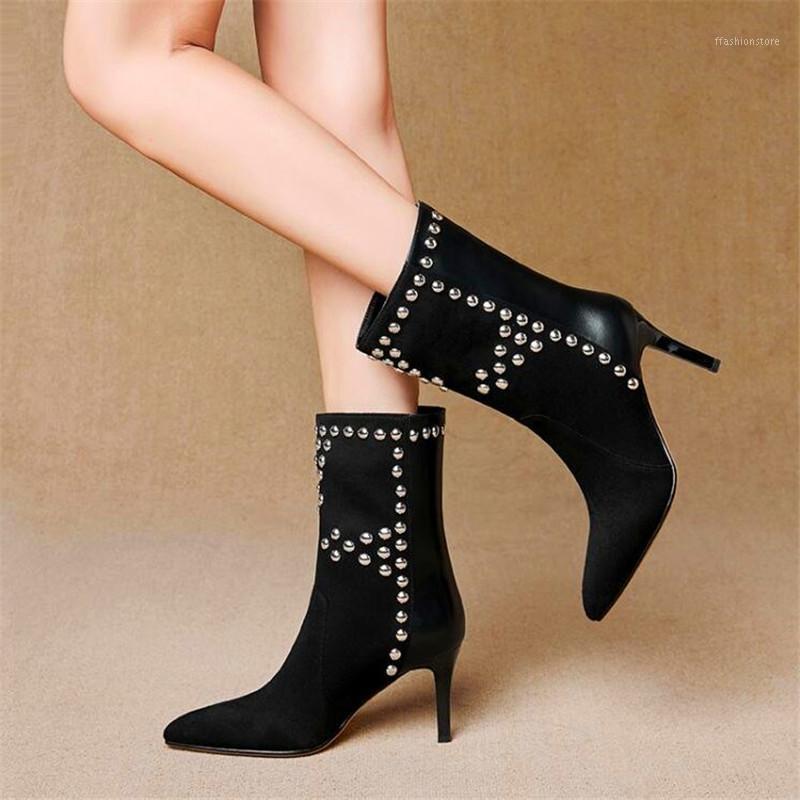 

Studded Ladies High Heel Boots Black Stiletto Pointed High Heel Boots Winter Ladies Fashion1