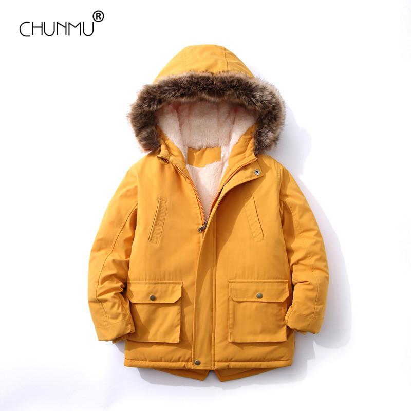 

Boys Warm Coat Winter Thicken Parkas Outerwear Solid Cotton Outfit Children Kids Boys Fur Collar Hooded Clothes for 1-14 Years, Blue