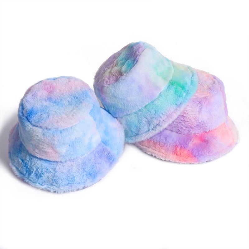 

Tie-Dyeing Women Winter Hats Fashion Plush Warm Bucket Hat Furry Fisherman's Hat, Style 5