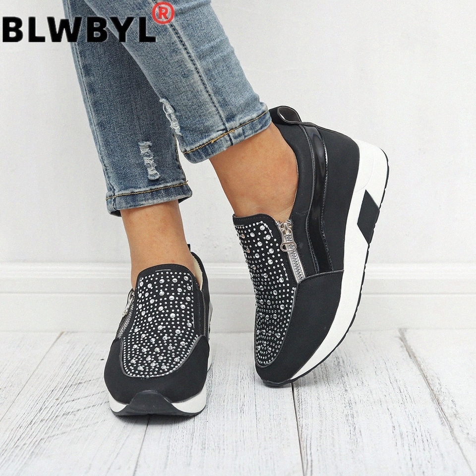 

Sneakers 2020 Women Shoes High Black White Pink Women Sneakers for Women Outdoor Sports New Rhinestone Female Platform Sneakers #Ow1Q