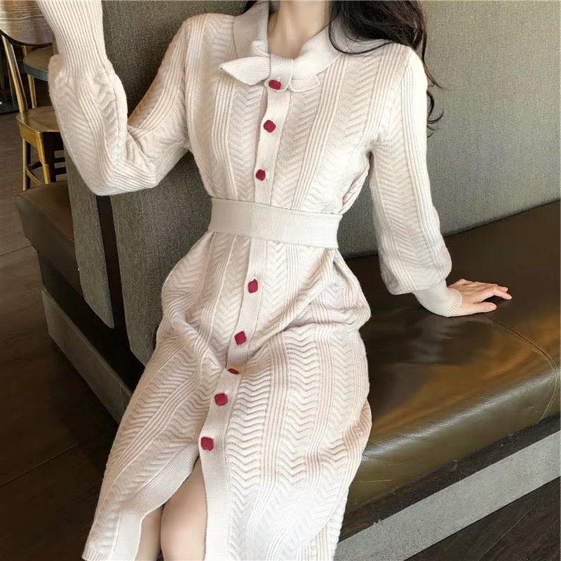 

2021 New Portrait Women Knitted Ribs Hot Autumn Long Women's Fashions the Line Dressed Lower Winter Feast Meshes GFA8, Black