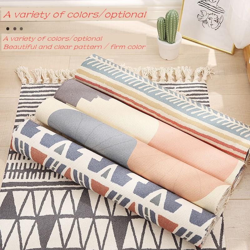 

Simple modern ethnic style cotton and linen floor mats retro plain tapestry handmade carpet tudy bedroom sofa cushion rug, Type i