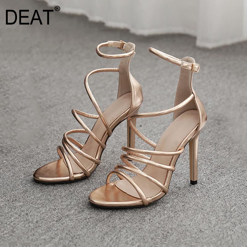 

DEAT] 2020 New Spring Summer Round Toe Narrow Band Zipper Hollow Out Pu Leather Thin Heels Sandals For Women Shoes Tide 10G719, Orange