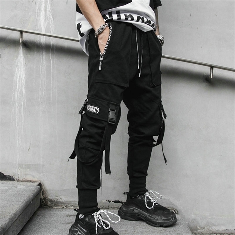 

Spring Autumn Hip Hop Joggers Men Black Harem Pants Multi pocket Ribbons Man Sweatpants Streetwear Casual Mens Pants M-3XL 201109, Lmk71black
