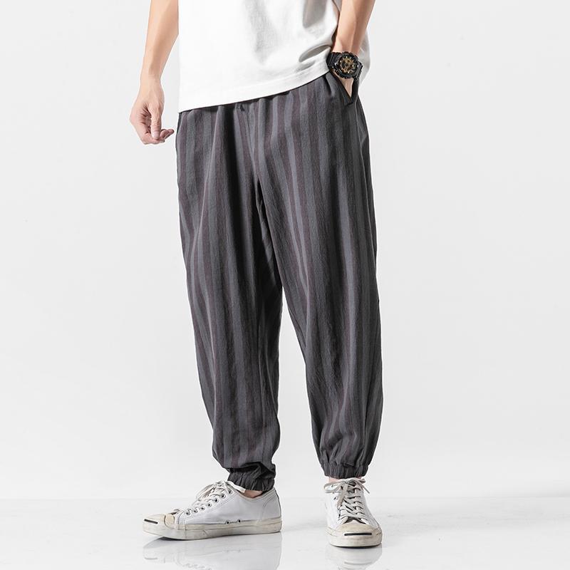 

5XL Striped Streetwear Mens Plus Size Pants Elastic Waist Light Weight Summer Peg Leg Trousers Casual Cuffed Linen Pants XXXXXL, Gray striped pants