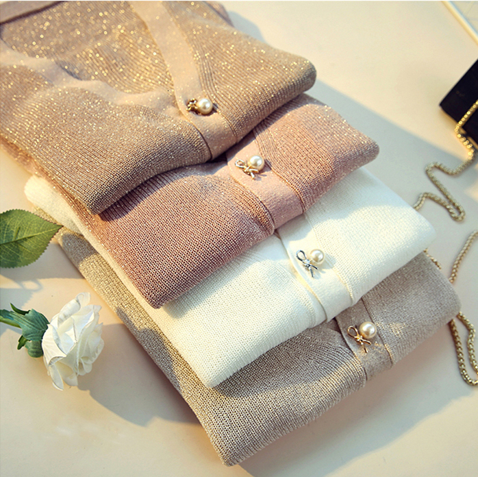 

2021 New Chic Bright Silk Women Autumn Sexy V-neck Thin Short Kardigan Pull Femme Streetwear Outside Sweater Cardigan Dqo9, Black