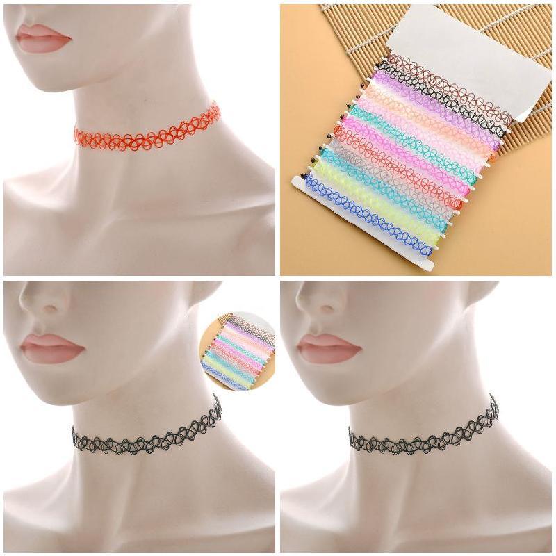 

12pcs/lot Hot Sell Vintage Hippy Stretch Tattoo Choker Necklace Elastic Chocker Necklace Fishing Line Tattoo TC