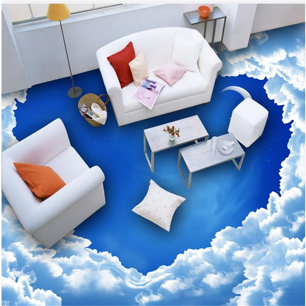 

3d murals wallpaper for living room blue sky heart floors pvc self-adhesive wallpaper