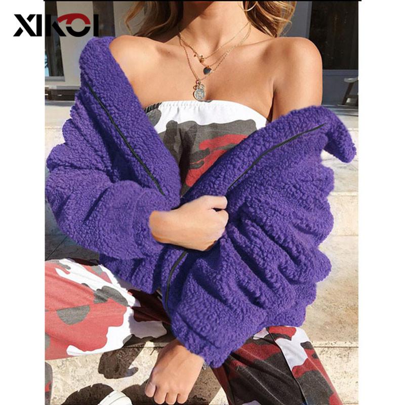 

XIKOI High Street Faux Fur Coat Women Turn Down Collar Winter Warm Faux Fur Jacket Ladies 5 Colors Wool Blend Women Outwears, Black