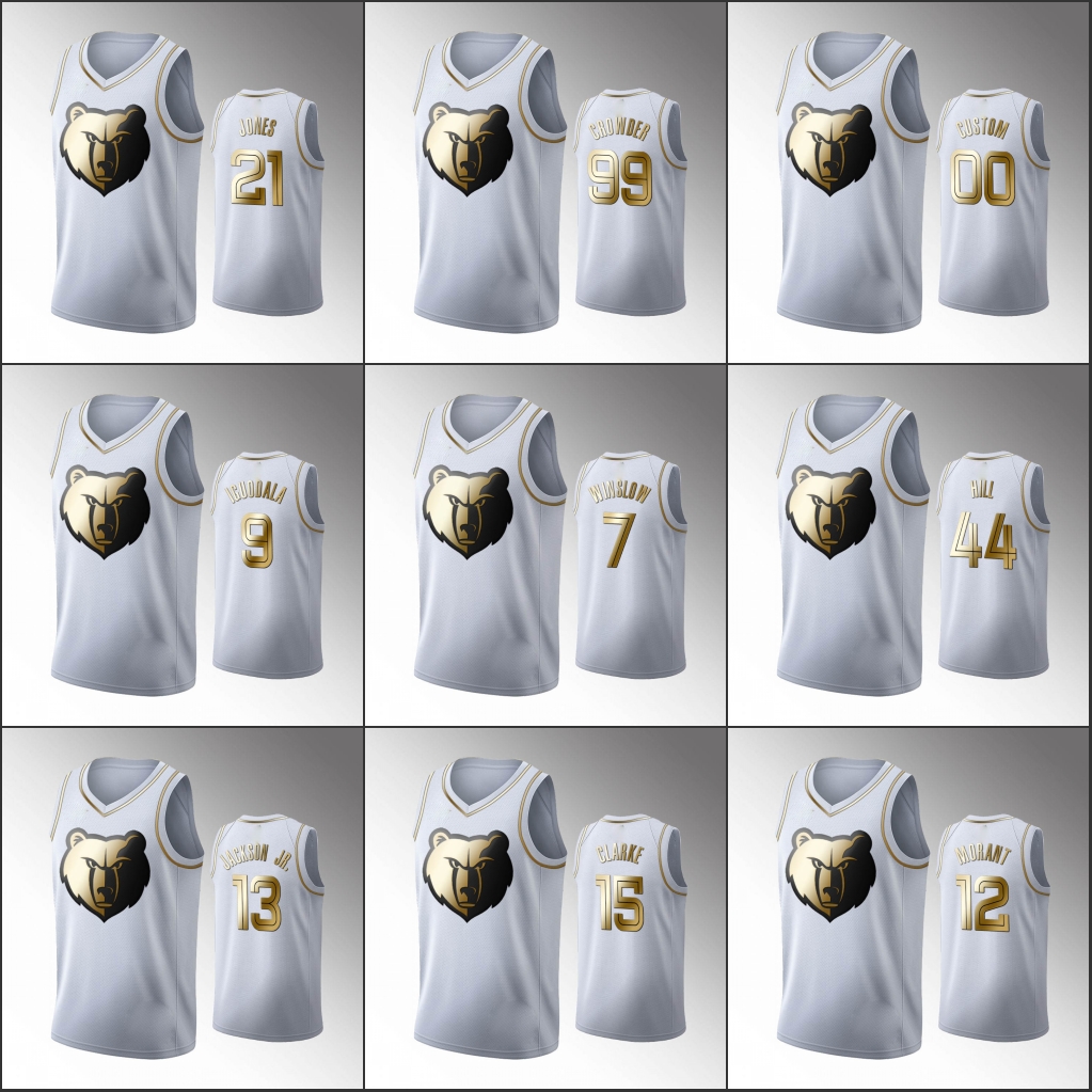 

Memphis''Grizzlies''Men Ja Morant Andre Iguodala Jaren Jackson Jr. Justise Winslow White Golden Edition Custom Jersey