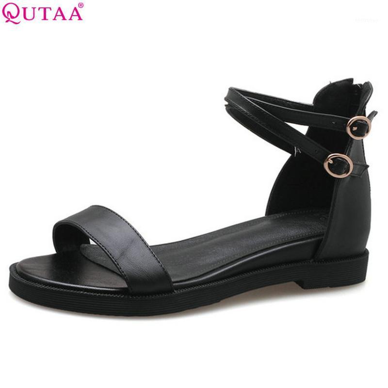 

QUTAA 2020 Women Sandals Casual Platform Cow Leather+pu All Match Summer Women Shoes Round Toe Sandals Size 34-391, Black