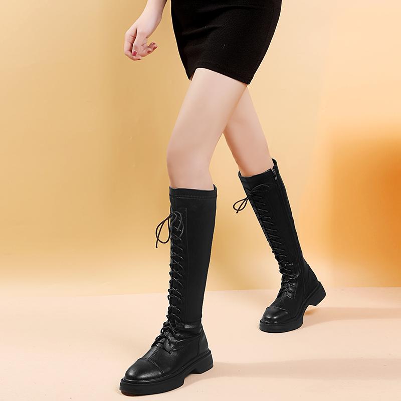 

Knee High Boots Lace Up Women Punk Motorcycle Long Boots Winter Shoes Women Pu Leather Black Platform 2020 Zapatos Mujer