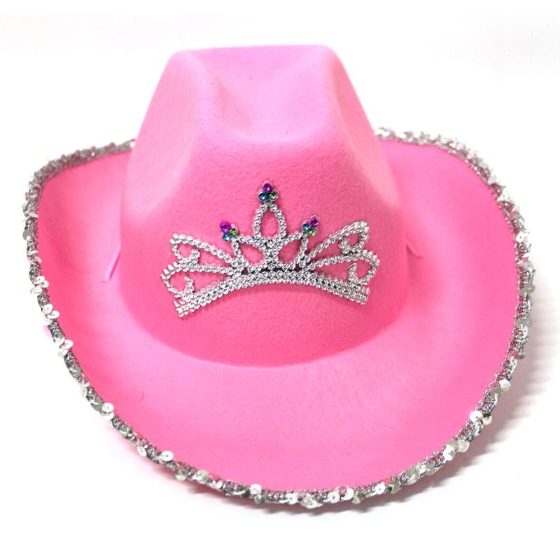 

Western Style Tiara Cowgirl Hat for Women Girl Pink Tiara Cowgirl Hat Cowboy Cap Holiday Costume Party