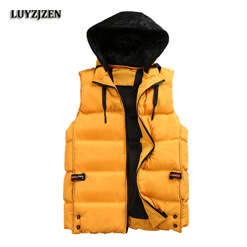 

Spring Winter Vests Men Fashion Sleeveless Jackets Male Cotton-Padded Vests Mens Thicken Brand Hooded Waistcoats New Casual, Black